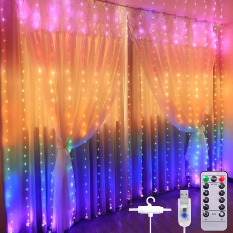 Kurtyna świetlna girlanda 300 LED 3 x 3m lampki USB