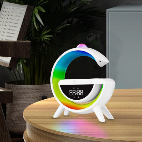 Projektor lampka LED głośnik ładowarka indukcyjna QI RGB radio bluetooth