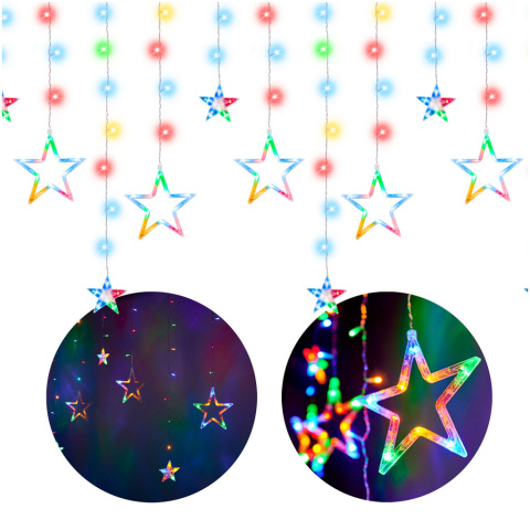 Kurtyna świetlna gwiazdki girlanda 138 LED multikolor
