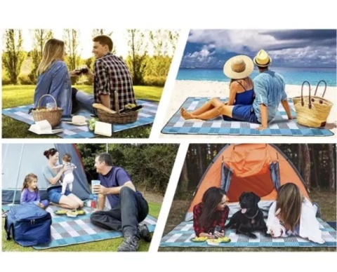 Koc plażowy piknikowy duża mata z izolacją 200 x 200cm wodoodporna polarowa