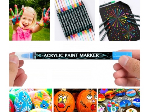 Markery akrylowe pisaki 12 szt zestaw flamastry mazaki żywe kolory