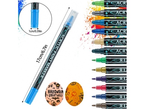 Markery akrylowe pisaki 12 szt zestaw flamastry mazaki żywe kolory