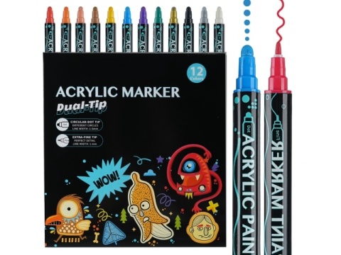 Markery akrylowe pisaki 12 szt zestaw flamastry mazaki żywe kolory