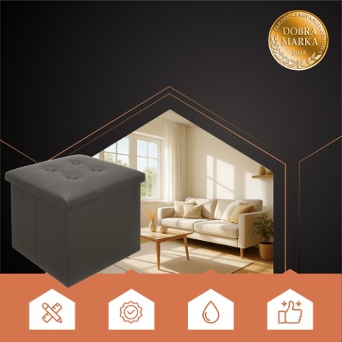 Pufa składana szara z pojemnikiem schowek kufer ekoskóra siedzisko