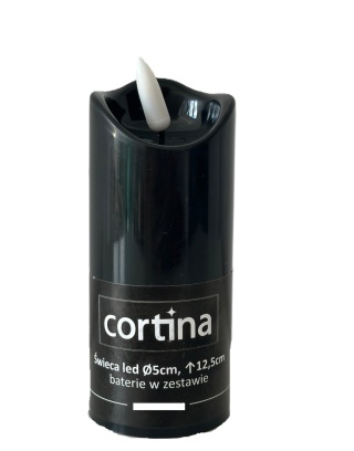 Świeca LED Cortina 12,5 cm wkład czarna ruchomy płomień + baterie
