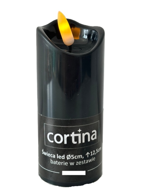 Świeca LED Cortina 12,5 cm wkład czarna ruchomy płomień + baterie