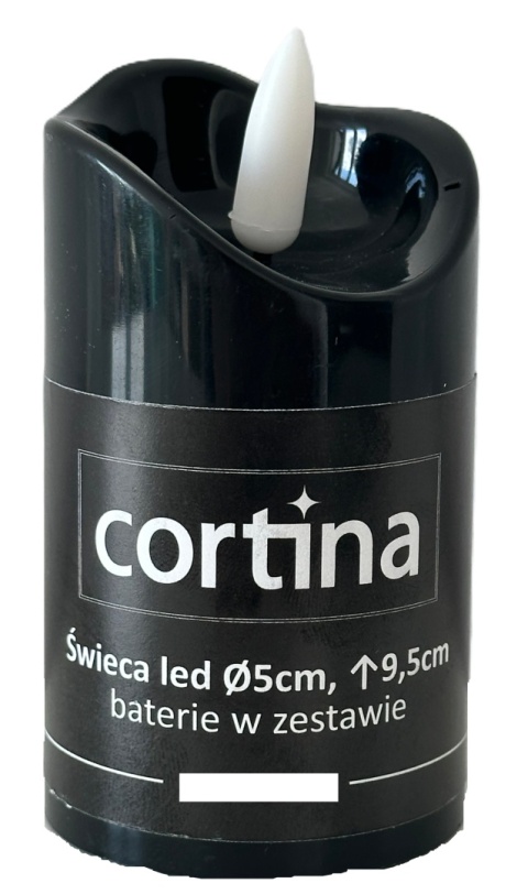 Świeca LED Cortina 9,5 cm wkład czarna ruchomy płomień + baterie