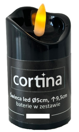 Świeca LED Cortina 9,5 cm wkład czarna ruchomy płomień + baterie