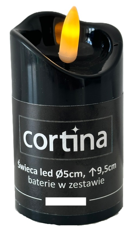 Świeca LED Cortina 9,5 cm wkład czarna ruchomy płomień + baterie