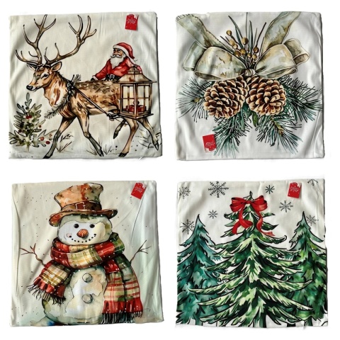 4x poszewki Świąteczne 45 x 45 na poduszki Boże Narodzenie poszewka 7028