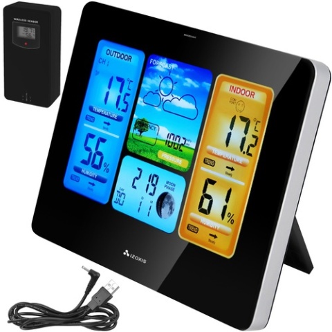 Bezprzewodowa Stacja Pogody LCD Czujnik Barometr Wilgotność Zegar Temperatura