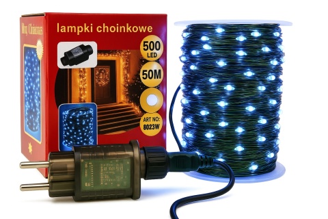 Lampki choinkowe 500 led 50m światełka druciki ryż girlanda zimny biały