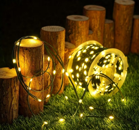 Lampki choinkowe 500 led 50m światełka drucik ryż szpula ciepły biały pilot