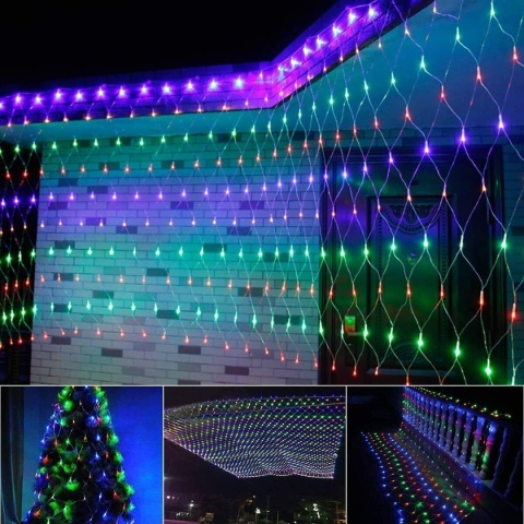 Lampki choinkowe świąteczne 200 led 3x2m kurtyna siatka multikolor girlanda