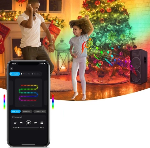 Lampki choinkowe z pierścieniem rgb 105 LED 1,5M płaszcz aplikacja