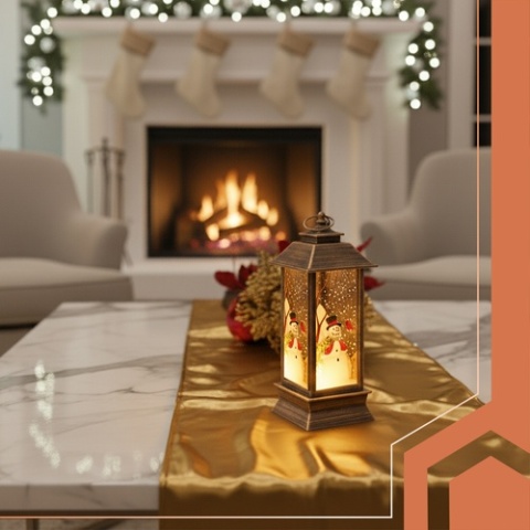Latarenka świąteczna LED miedziana lampion z ciepłym światłem ozdoba