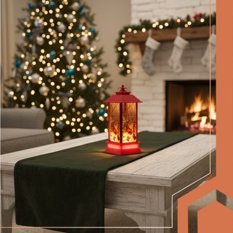 Latarenka świąteczna LED czerwona lampion z ciepłym światłem ozdoba