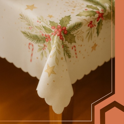 Obrus świąteczny 220x140cm biały wigilijny na stół