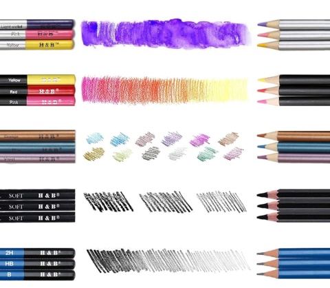 Profesjonalny zestaw do rysowania 74el ołówki kredki szkicowania kolorowania