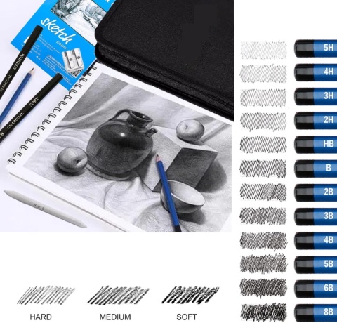 Profesjonalny zestaw do rysowania 74el ołówki kredki szkicowania kolorowania
