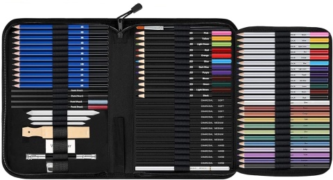 Profesjonalny zestaw do rysowania 74el ołówki kredki szkicowania kolorowania