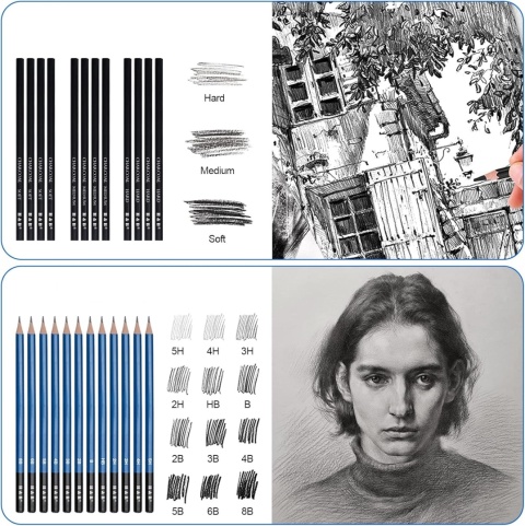 Profesjonalny zestaw do rysowania 74el ołówki kredki szkicowania kolorowania