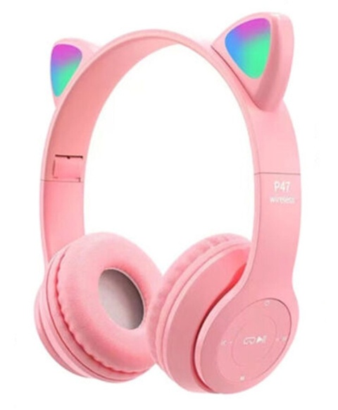 Słuchawki bezprzewodowe Bluetooth RGB z kocimi uszami różowe