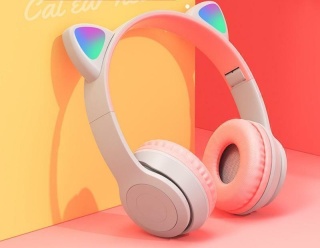 Słuchawki bezprzewodowe Bluetooth RGB z kocimi uszami różowe