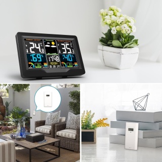 Stacja pogodowa z kolorowym ekranem czujnikiem zewnętrznym pomiar temperatury i wilgotności