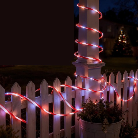 Wąż świetlny 200 LED zewnętrzny czerwono biały jak laski świąteczne 10M