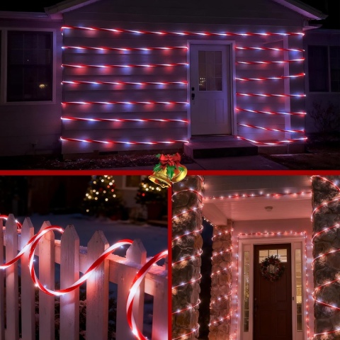 Wąż świetlny 200 LED zewnętrzny czerwono biały jak laski świąteczne 10M