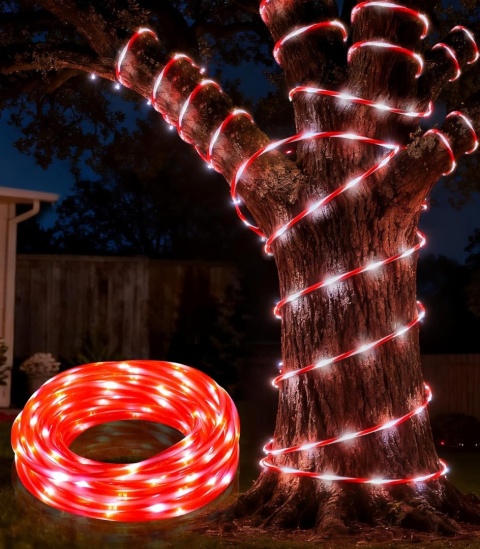 Wąż świetlny 200 LED zewnętrzny czerwono biały jak laski świąteczne 10M