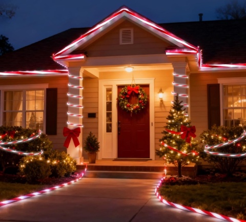 Wąż świetlny 400 LED zewnętrzny czerwono biały jak laski świąteczne 20M