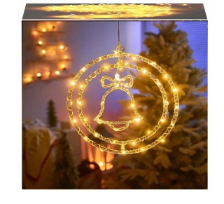 Witraż świąteczny LED świecący ozdoba neon dzwonki dzwonek 50 led 31cm