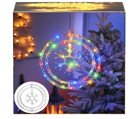 Witraż świąteczny LED świecący ozdoba neon płatek śniegu śnieżynka 50 led