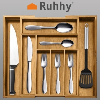 Wkład do szuflady na sztućce organizer bambusowy rozsuwany 50 cm kuchennej