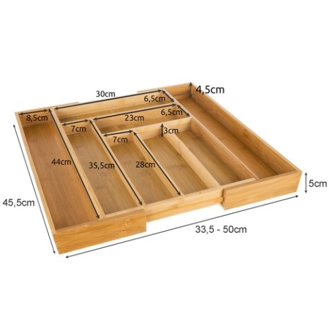 Wkład do szuflady na sztućce organizer bambusowy rozsuwany 50 cm kuchennej