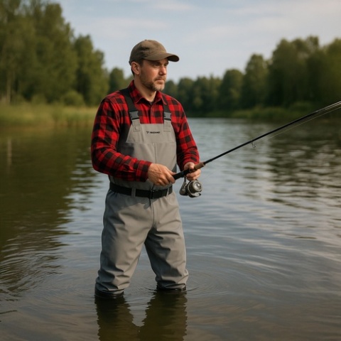 Wodery wędkarskie spodniobuty na ryby gumowe długie z szelkami rozmiar 45