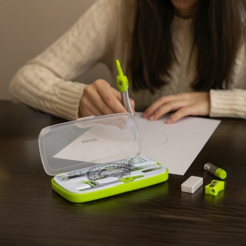 Zestaw geometryczny MAALEO 10 el. komplet szkolny z cyrklem i przyborami