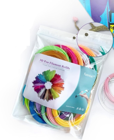 Filament PLA 1,75mm do długopisu 3D wkłady 20 kolorów po 5m