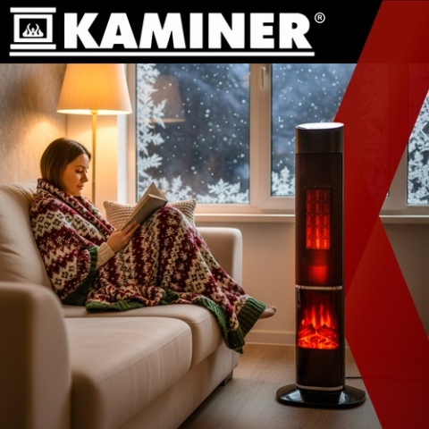Grzejnik Elektryczny Termowentylator Kolumnowy 2000W Efekt Kominka Pilot