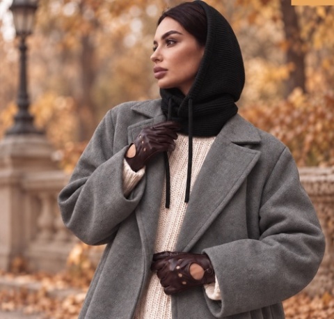 Kaptur Damski Zimowy Balaclava 3w1 Komin Wełna Zimowy 3w1 Czarny