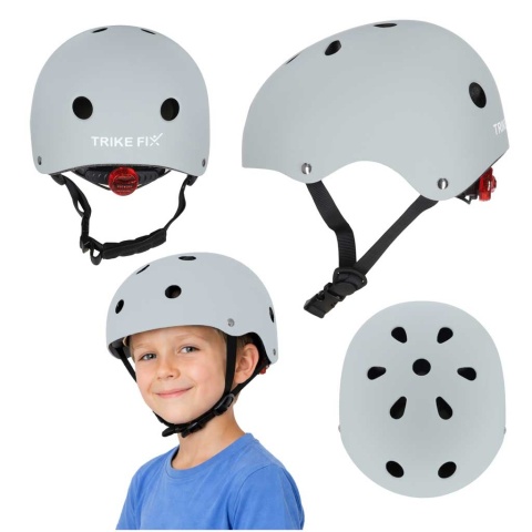 Kask dla dziecka rowerowy dziecięcy M 55-58 cm rower hulajnogę lampka szary