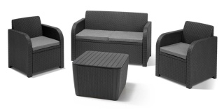 Komplet mebli ogrodowych 2 fotele + sofa + stolik ze schowkiem meble