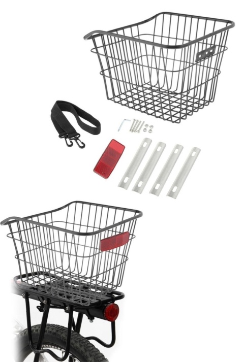 Kosz na bagażnik rowerowy duży mocny koszyk na rower metalowy odblask