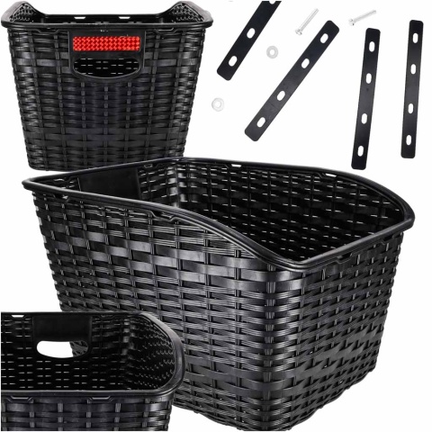 Koszyk rowerowy rattanowy na rower na bagażnik tylny z odblaskiem