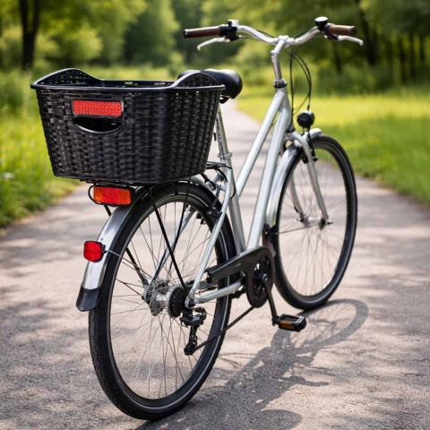 Koszyk rowerowy rattanowy na rower na bagażnik tylny z odblaskiem