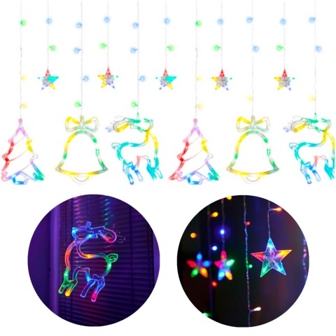 Kurtyna świetlna 138 LED renifer dzwonek choinka girlanda lampki kolor