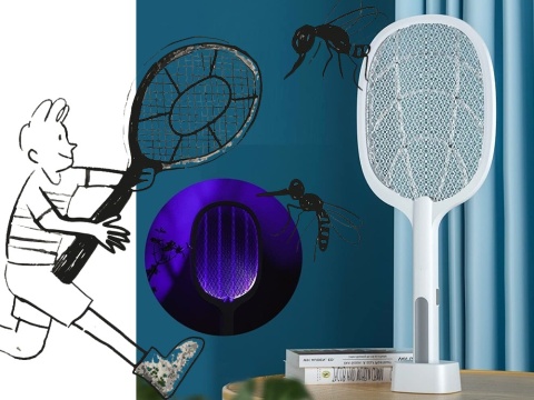 Paletka na Komary Muchy Owady Elektryczna Lampa Owadobójcza 3000V UV 2w1