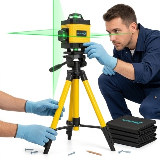 Poziomica Laserowa 3D Krzyżowa Statyw Laser Krzyżowy 360 36-70cm 12 Linii